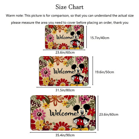 Navak Carpet Mickey's Floral Welcome Doormat,Soft, absorbent and non-slip, bathroom room mats, yoga mats, home decoration