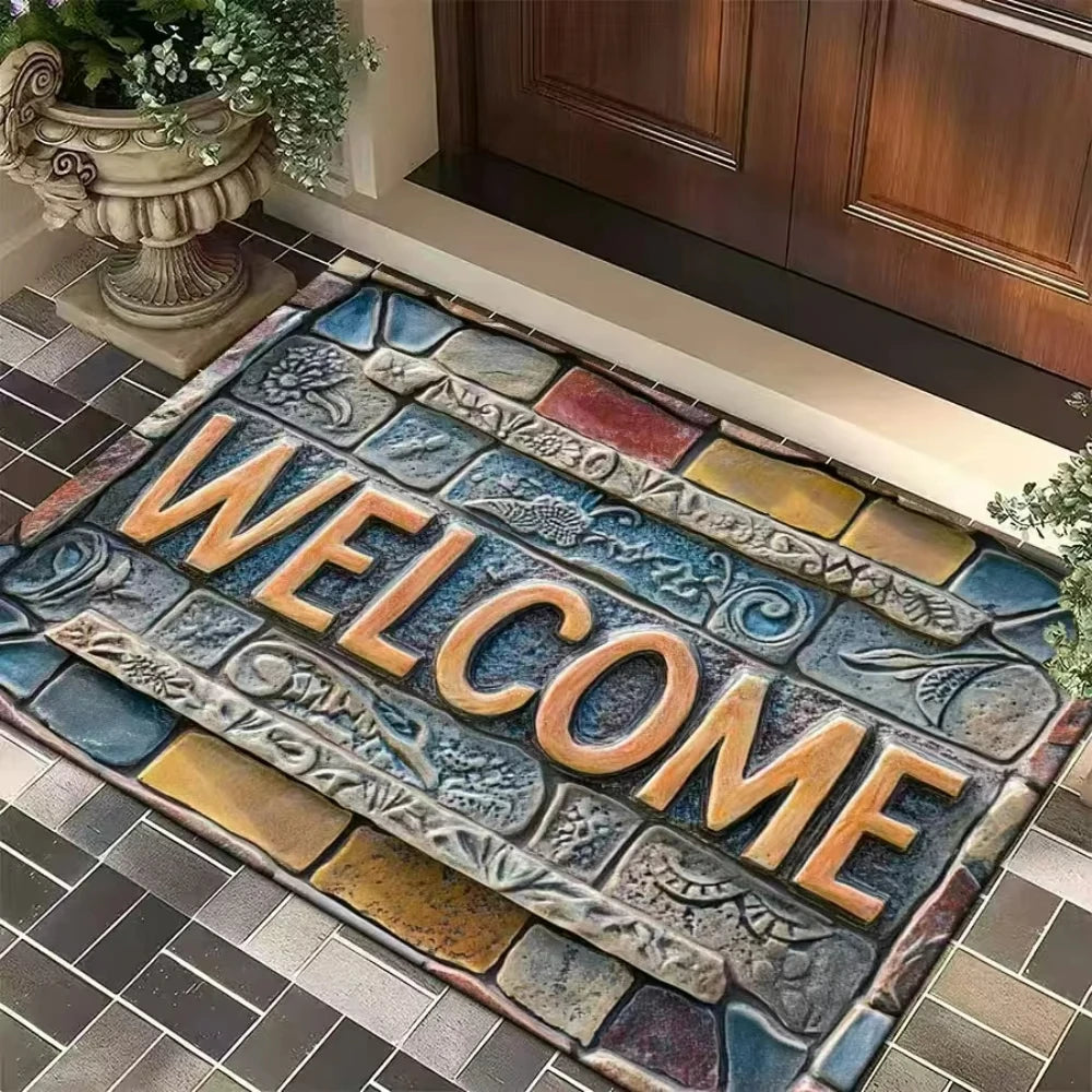 Navak Carpet Doormat Stone Welcome Theme Rug Home Decor Living Room Kitchen Garden Nonslip Entrance Floormat Machine-washable Hallway Doormat