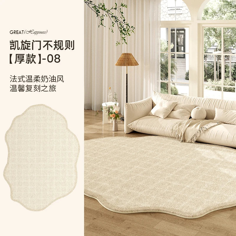 Navak Carpet French Cream Style Carpets for Living Room Irregular Shape Bedroom Decor Line Carpet Fluffy Soft Plush Rug Thick Washable Mat