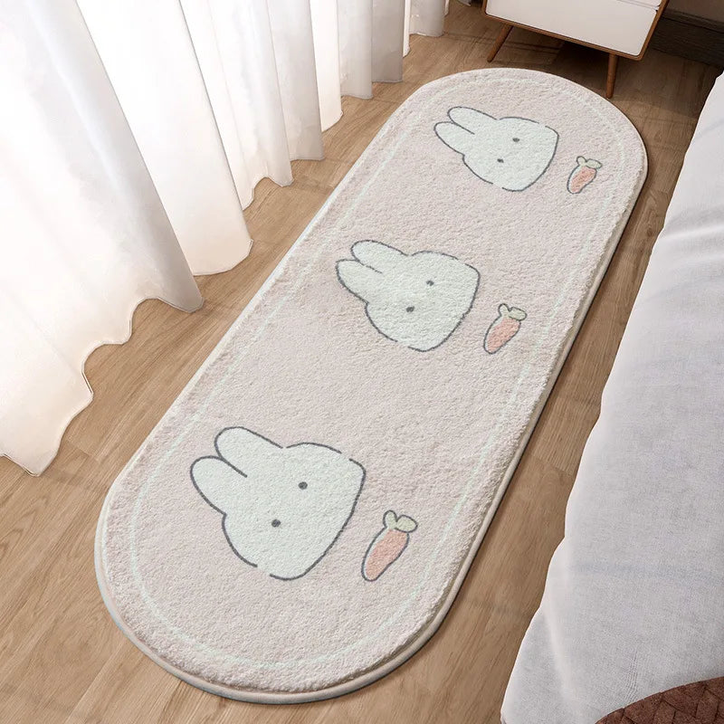 Navak Carpet  Cartoon Faux Lamb Wool Bedroom Bedside Rugs Lovely Rabbit Pink Bed Area Carpet Soft No Icy Feet for Girls Children Bed Room Rug