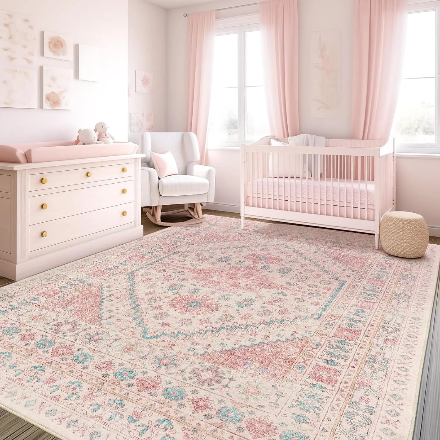 Navak Carpet zesthomeArea Rugs - Ultra-Thin Washble Rug, Stain Resistant Anti Slip Backing Rugs for Living Room,Bedroom, Vintage Home De