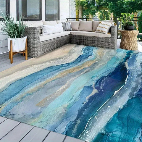 Navak Carpet Golden Diamond Velvet Dot Plush Bottom 1pcCoastal Blue Marble Area Rug, Versatile Indoor Outdoor Mat for Home