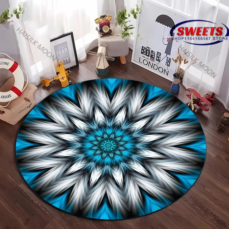 Navak Carpet Luxury Mandala Flower Print Round Carpet Bedroom Living Room Sofa Decorative Mat Top 10 Holiday Gifts for Family and Friends Rug