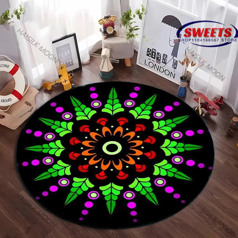Navak Carpet Luxury Mandala Flower Print Round Carpet Bedroom Living Room Sofa Decorative Mat Top 10 Holiday Gifts for Family and Friends Rug