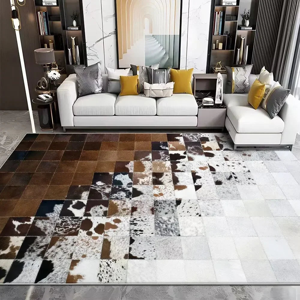 Navak Carpet Modern Imitation Cowhide Luxury Living Room Carpet Sofa Area Rugs Bedroom Large Decorative Rug Washable Porch Anti-Slip Mat
