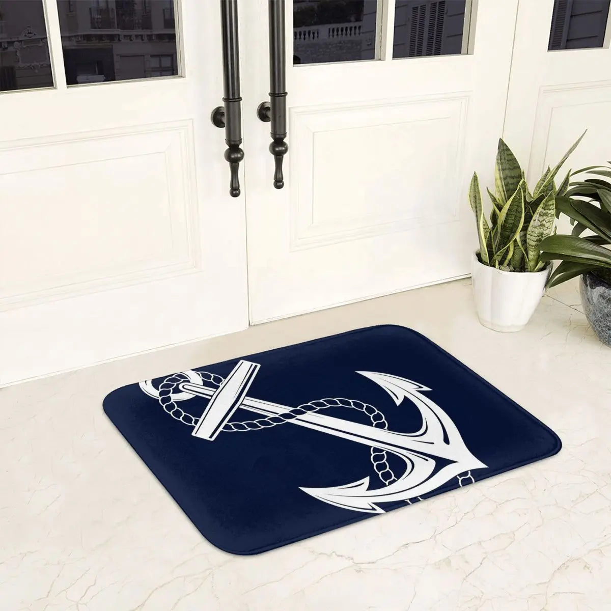 Navak Carpet Anchor Nautical White & Navy Anti-slip Doormat Floor Mat Cushion Carpet Rug for Kitchen Entrance Home Bathroom Living room Mats
