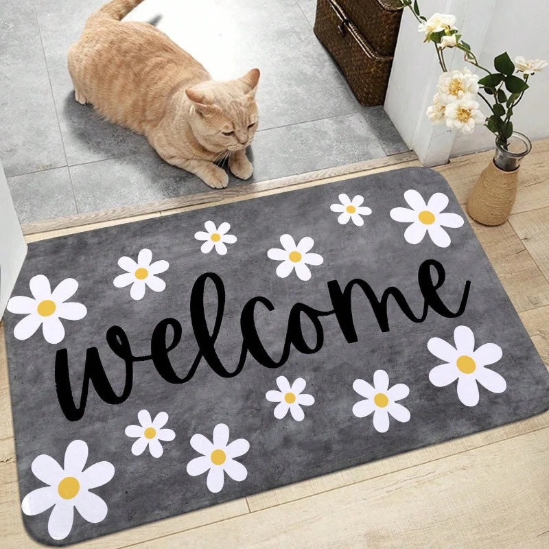 Navak Carpet Simple White Floral Printed Rug Non-slip Mat Indoor Kitchen Mats for Entrance for Living Room Kitchen Bedroom Farmhouse Carpet