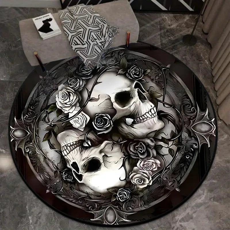 Navak Carpet Gothic Architecture Skull Carpet Round Living Room Home Floor Mat Halloween Festival Decoration Mat Blanket Home Decoration Gift