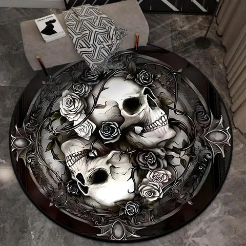Navak Carpet Gothic Architecture Skull Carpet Round Living Room Home Floor Mat Halloween Festival Decoration Mat Blanket Home Decoration Gift