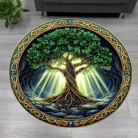 Navak Carpet Tree of Life Round Rug Nature Mandala Rug Ancient Spiritual Decor Carpet Meditation Space Rug Washable and Non Slip Floor Mat
