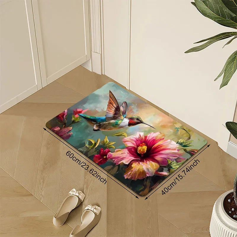Navak Carpet Hummingbird Floral Doormat - Quick Dry Non-Slip Polyester Anti-Slip Mat, Perfect for Indoor/Outdoor Kitchen/Entrance