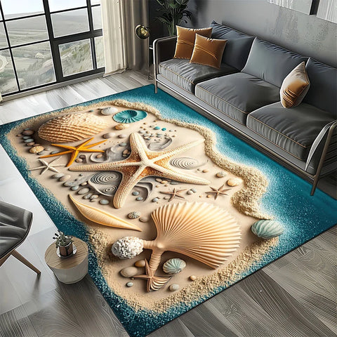 Navak Carpet 2025 New Starfish Beach Shell Sea Star Sand Carpet Rug for Living Room Bedroom Home Sofa Decoration,Kids play Non-slip Floor Mat