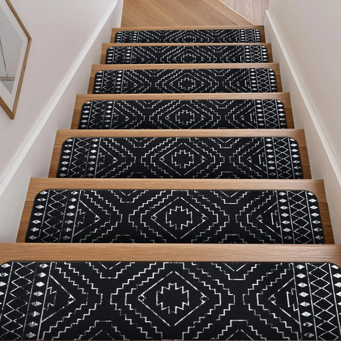 Navak Carpet Modern Minimalist Step Mat, Solid Wood Stair Carpet, Home Step Mats, Non-slip Decor Rug, Long Cashmere Rugs, Black Floor Mat