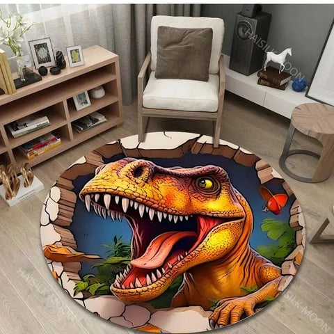 Navak Carpet 3D Dinosaur Print Round Rugs for Bedroom Area Floor Mats for Kids Room Bath Chair Mat Carpet Living Room Home Decor for Gifts