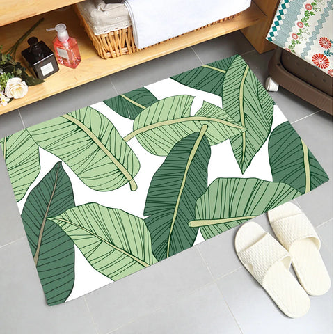 Navak Carpet Soft Non-slip Absorbent Flannel Door Mat with Green Plant Design Washable Bathroom Kitchen Rug Home Decoration Carpet