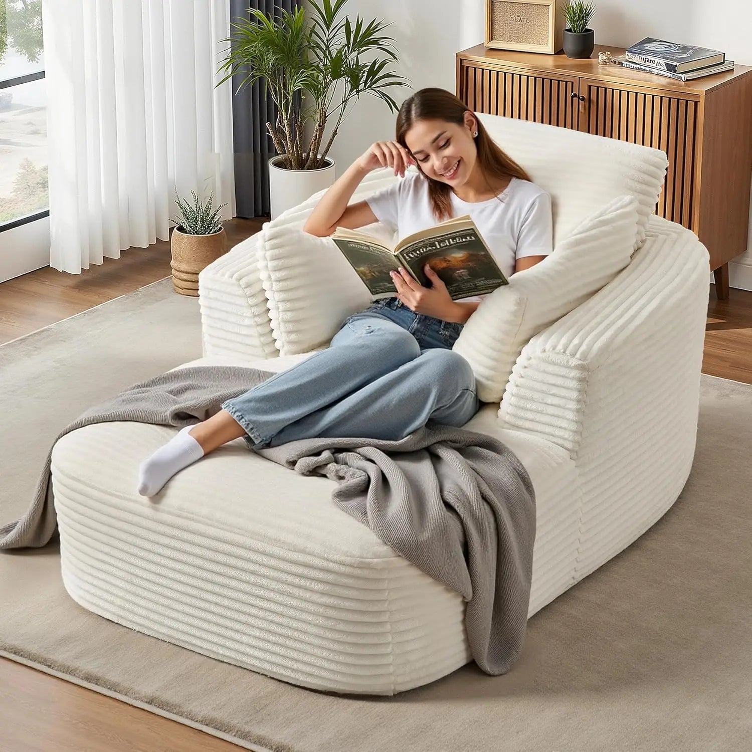Navak Carpet "65" Corduroy Boneless Sofa - Luxurious Oversized Chaise Lounge with Deep Seat, Reading/Sleeper Chair for Living Room"