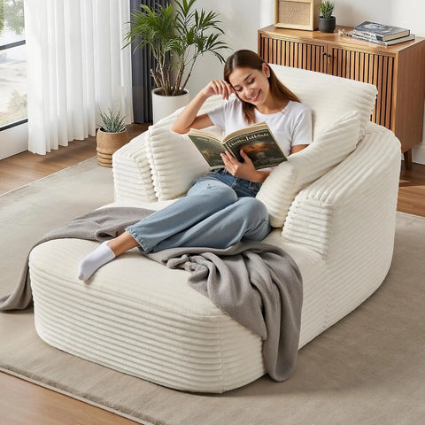 Navak Carpet "65" Corduroy Boneless Sofa - Luxurious Oversized Chaise Lounge with Deep Seat, Reading/Sleeper Chair for Living Room"