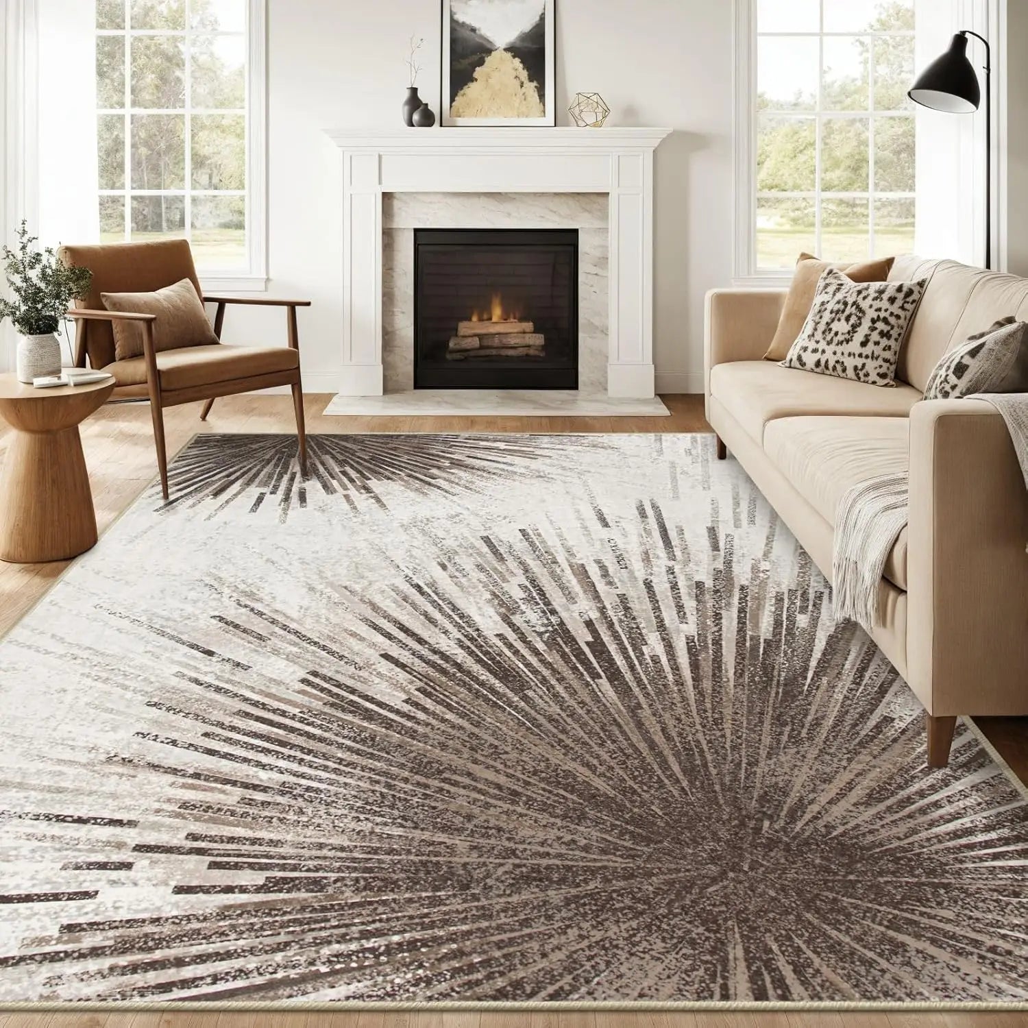 Navak Carpet Washable Faux Cashmere Area Rug – Abstract Non-Slip Carpet for Living Room & Bedroom, Stain Resistant Large Floor Mat