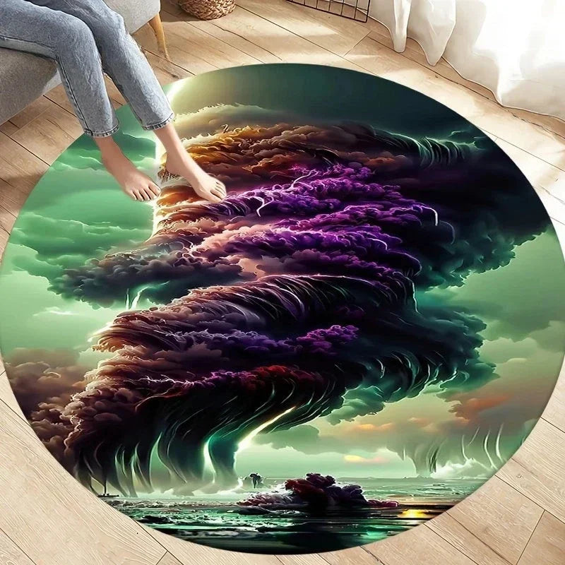 Navak Carpet Crystal Velvet Natural Disaster Round Rug, Fantasy Tornado Cloud Print Non-Slip Floor Mat for Living Room, Bedroom, Sofa Decor