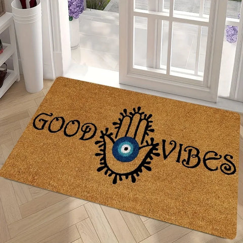 Navak Carpet 1 Piece of Evil Eye Welcome Doormat Anti Slip and Fouling Polyester Entrance Carpet Suitable for Indoor and Outdoor Felt Rug