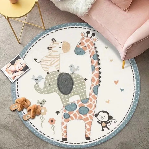 Navak Carpet Cartoon Animal Round Rug Girl Children's Room Crawling Floor Mat Bedroom Living Room