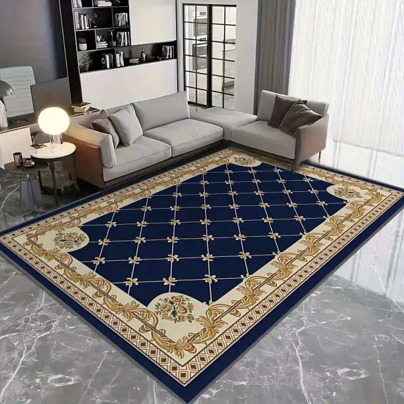 Navak Carpet Bohemian Blue Golden Floral Pattern Print Area Rug Anti Slip Machine Carpet Bedroom Living Room Bathroom Dormitories Floor Mat