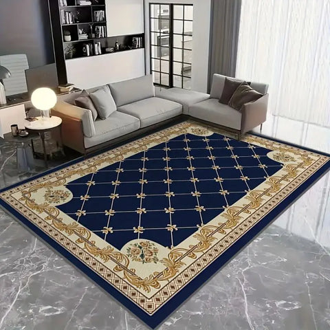 Navak Carpet Bohemian Blue Golden Floral Pattern Print Area Rug Anti Slip Machine Carpet Bedroom Living Room Bathroom Dormitories Floor Mat
