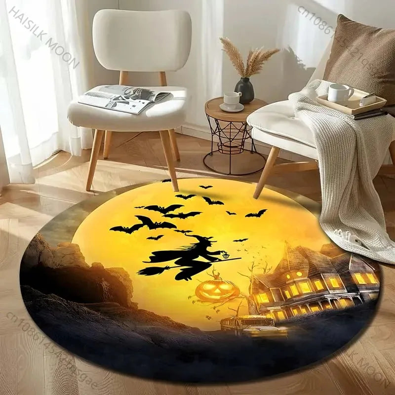Navak Carpet Head Bat Castle Halloween Round Rugs Carpet Child Room Floor Mats Playroom Upholstery Living Room Bedroom Fashion Gaming Rug