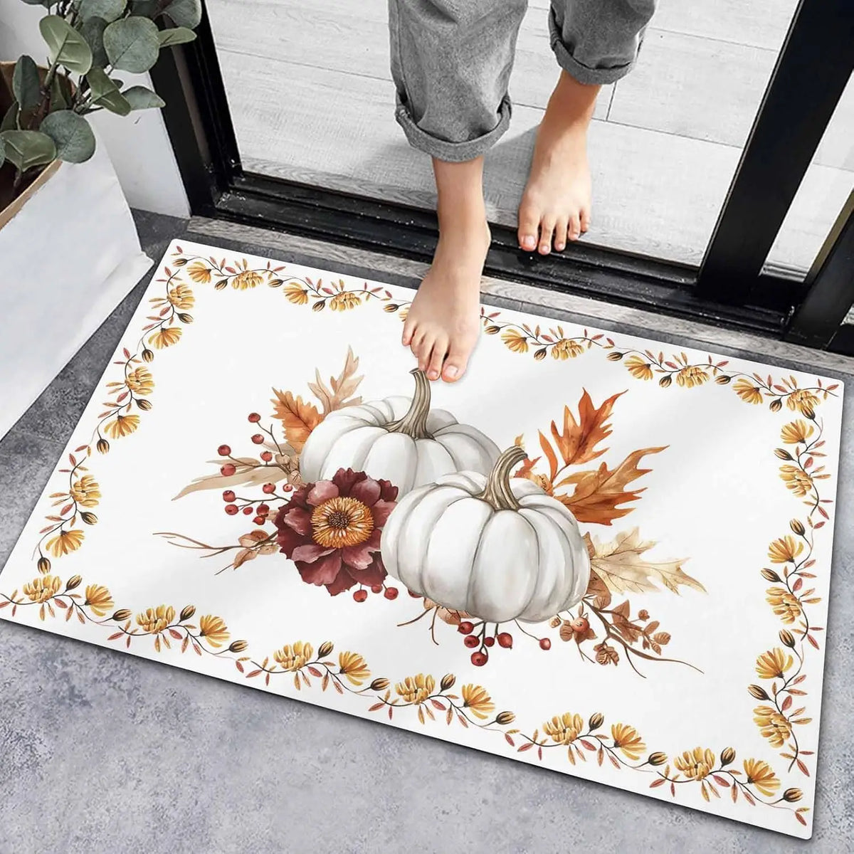Navak Carpet Autumn Thanksgiving Pumpkin Welcome Doormat Home Decor Fall Maple Leaf Kitchen Mat Balcony Hallway Rug Bedroom Non-slip Floormat