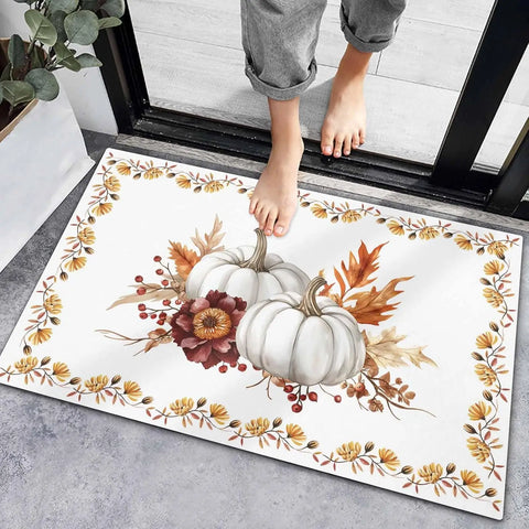 Navak Carpet Autumn Thanksgiving Pumpkin Welcome Doormat Home Decor Fall Maple Leaf Kitchen Mat Balcony Hallway Rug Bedroom Non-slip Floormat