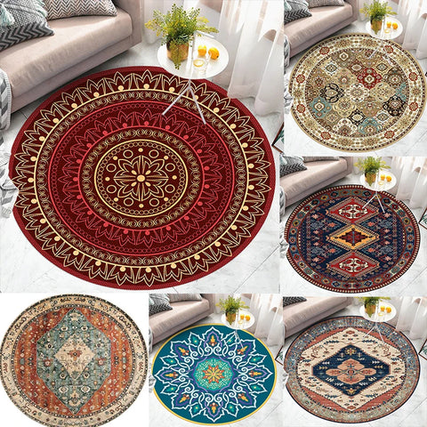 Navak Carpet American Retro Ethnic Style Circular Carpet Living Room Bedroom Mat Red Festive Atmosphere Decorated Home Rug Decoration