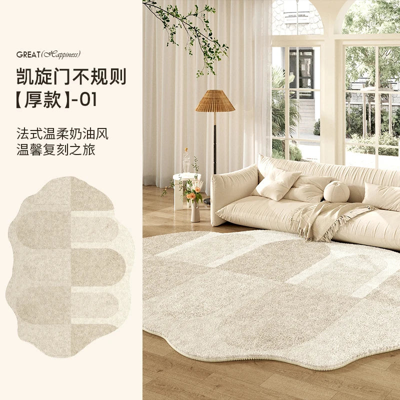 Navak Carpet French Cream Style Carpets for Living Room Irregular Shape Bedroom Decor Line Carpet Fluffy Soft Plush Rug Thick Washable Mat