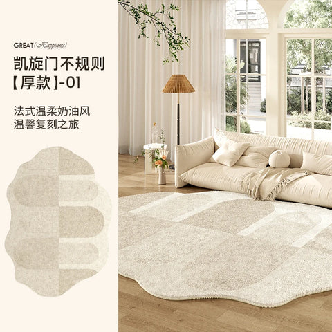 Navak Carpet French Cream Style Carpets for Living Room Irregular Shape Bedroom Decor Line Carpet Fluffy Soft Plush Rug Thick Washable Mat