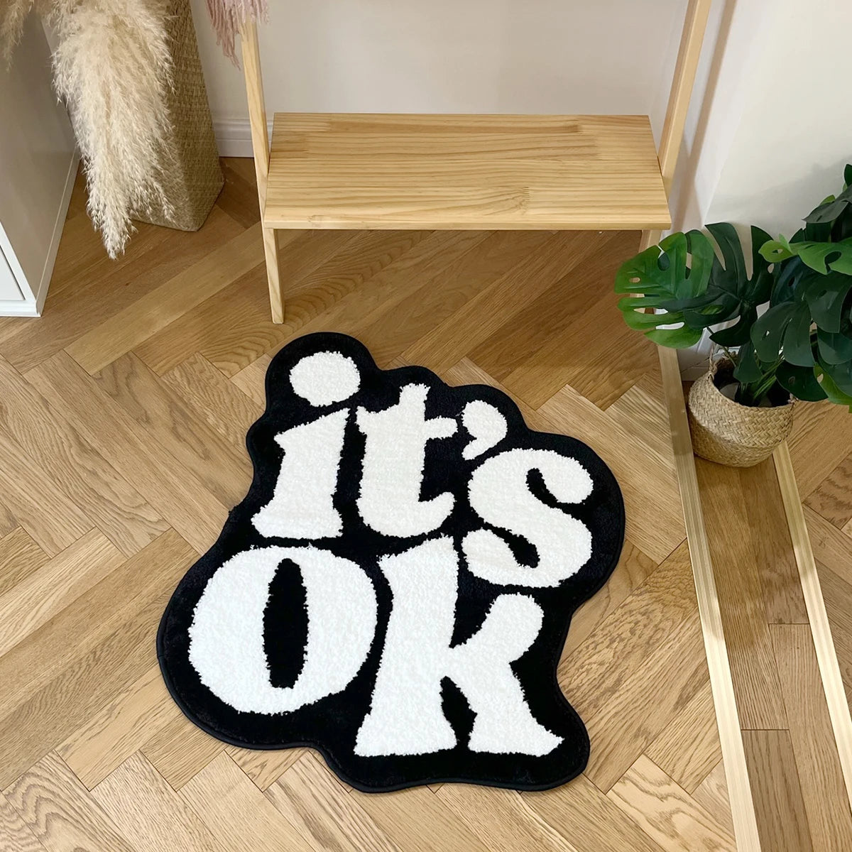 Navak Carpet It's OK Rug Handmade Fluffy Plush Tufted Living Room for Bedroom Dorm Suitable for Room Decor Housewarming Gift