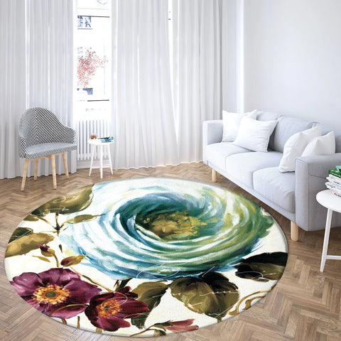 Navak Carpet Home Living Room Bedroom Bathroom Floor Mat Printing Decorative Carpet Flower and Bird  Round  Peony Rose
