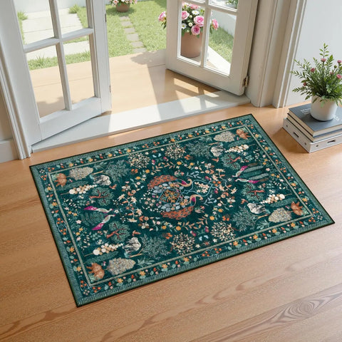Navak Carpet Boho Floral Soft Blue Dining Room Rug, Non Slip Ultra Thin Stain Resistant Large Floor Carpet for Bedroom Home Office