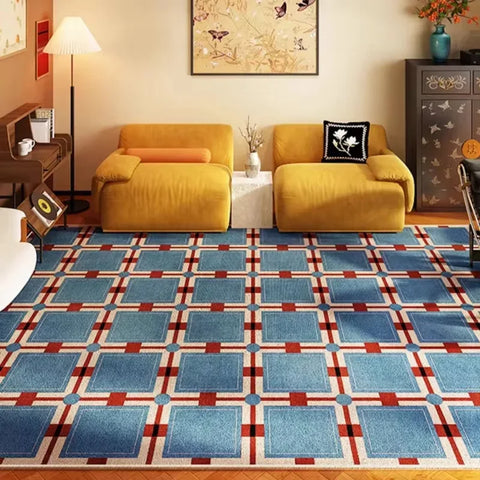 Navak Carpet Retro Luxury Rugs for Bedroom Thick Plush Bedside Rug Large Area Living Room Decoration Checkerboard Carpet Home Fluffy Soft Mat