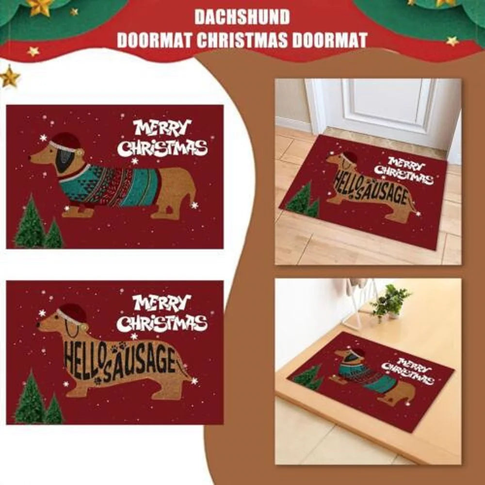 Navak Carpet Christmas Dachshund Sausage Doormat Multipurpose Front Door Rug Creative Christmas Non-Slip Blanket For Indoor Outdoor 40x60cm