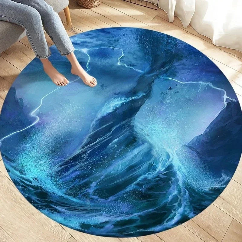 Navak Carpet Crystal Velvet Natural Disaster Round Rug, Fantasy Tornado Cloud Print Non-Slip Floor Mat for Living Room, Bedroom, Sofa Decor