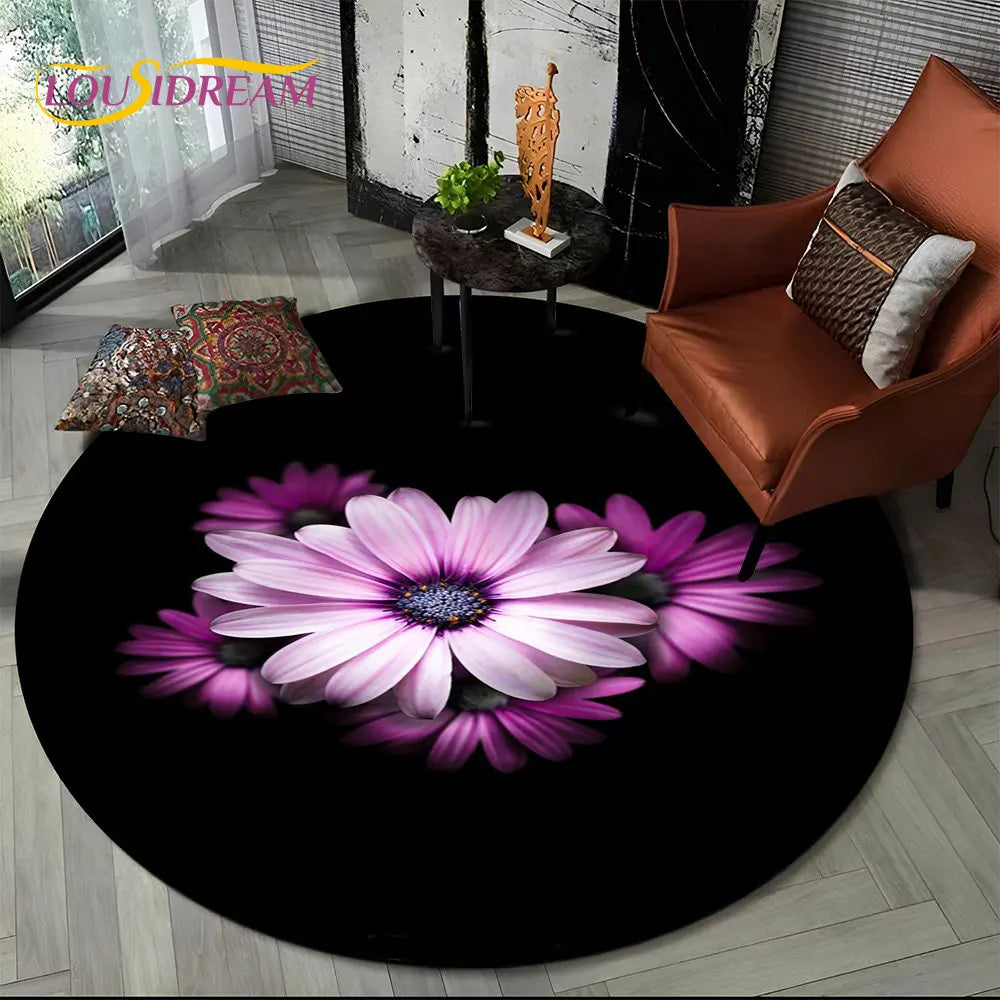 Navak Carpet 3D Daisy Nordic Flower Sunflower Round Area Rug,Carpet for Living Room Children's Bedroom Sofa Playroom Decor,Non-slip Floor Mat