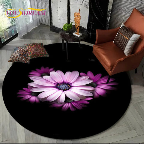 Navak Carpet 3D Daisy Nordic Flower Sunflower Round Area Rug,Carpet for Living Room Children's Bedroom Sofa Playroom Decor,Non-slip Floor Mat