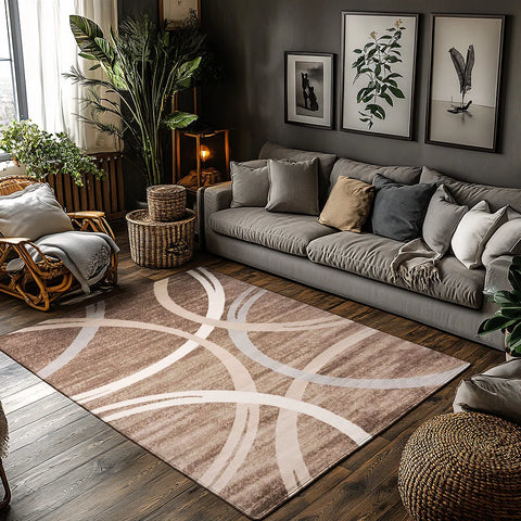 Navak Carpet rown Circle Pattern Area Rug, Modern Bohemian Non-Slip Carpet,Soft Low Pile Rug for Living Room,Natural Jute Decor for Cozy Home