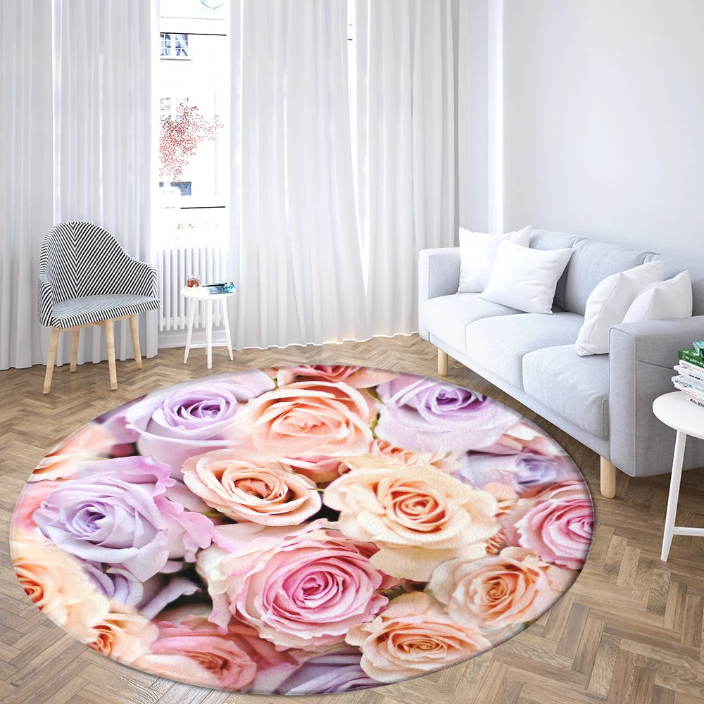 Navak Carpet Home Living Room Bedroom Bathroom Floor Mat Printing Decorative Carpet Flower and Bird  Round  Peony Rose