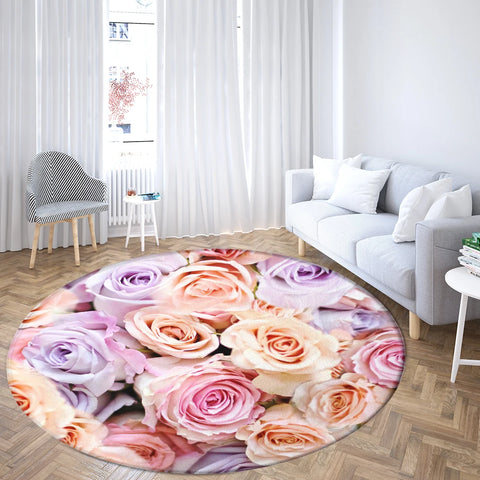Navak Carpet Home Living Room Bedroom Bathroom Floor Mat Printing Decorative Carpet Flower and Bird  Round  Peony Rose