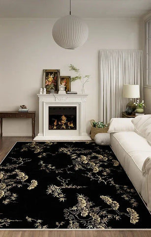 Navak Carpet Luxurious Black White Area Rug Large Non-Slip Living Room Carpet Washable Easy Care Comfortable Bedroom Decorative Floor Mat