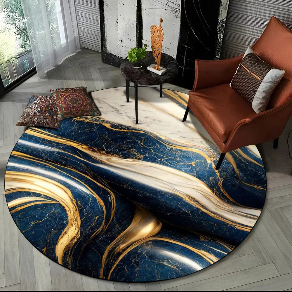 Navak Carpet Crystal Velvet 3D Luxury Marble Round Rug, Abstract Geometric Print Non-Slip Floor Mat for Living Room, Bedroom, Chair Decor