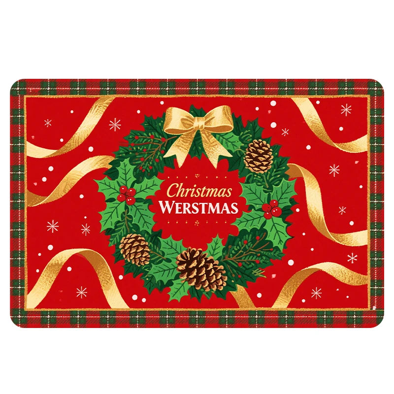 Navak Carpet Exclusive Picks Luxury Red Green Flannel Christmas Gift Rug Non-Slip Safe  Soft Holiday Floor Mat Decor,Soft Comfortable for Standing,