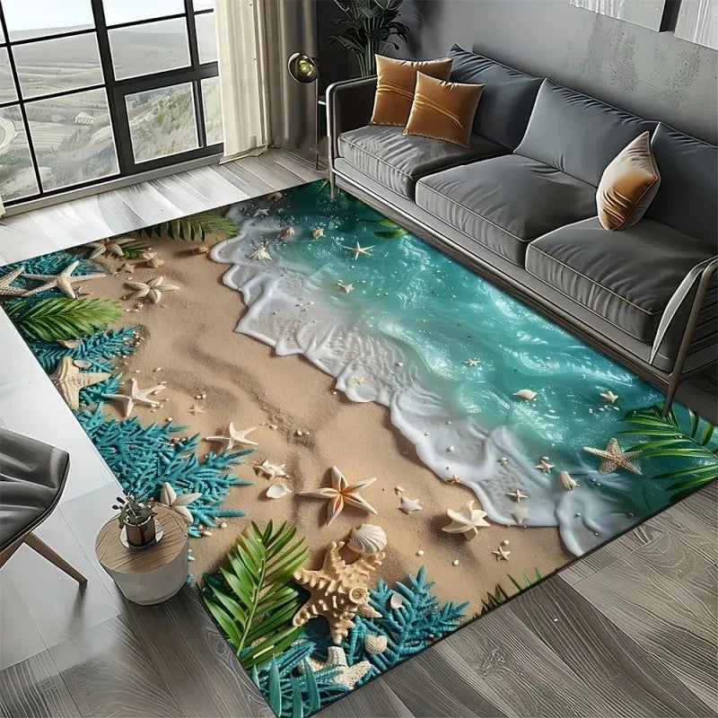 Navak Carpet 3D Beach Shells Rug for Kids' Play Area and Bedroom Non-Slip Decor