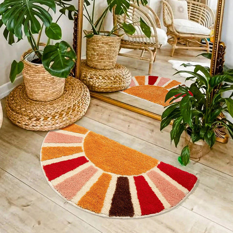 Navak Carpet Floor Door Mat Non-slip Sun Flower Half Circle Door Rug Mat Decorative Funny Half Circle Mat Plush Bathroom Rug Home Decorative