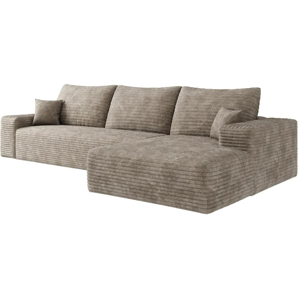 Navak Carpet 107 inch Cloud Sectional Couch Boneless Sofa in a Box for Living Room, Foam Floor Modular Sectional Sofa w/Deep Seat, Fluffy Cor